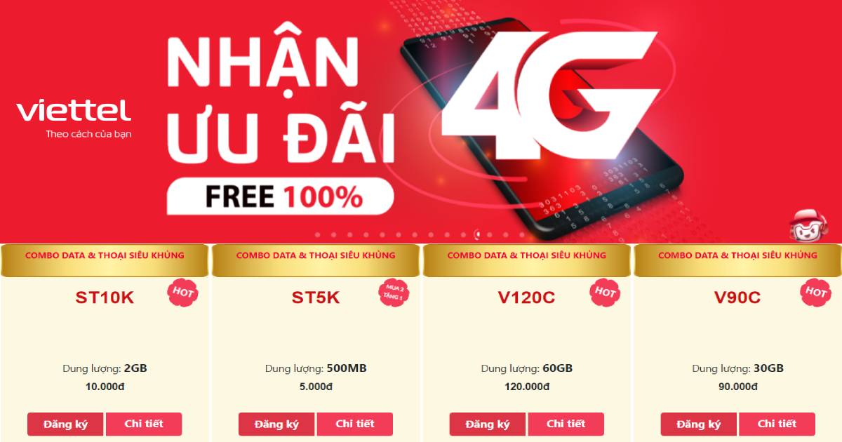 Gói cước data 4G Viettel rẻ nhất tháng 3/2026
